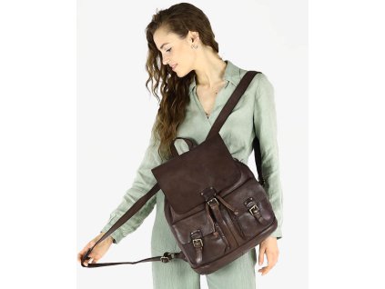 Elegantní dámský batoh formátu A4 z kůže MAZZINI; čokoláda