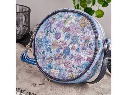 Módní kulatá dámská kabelka přes rameno Paolo Peruzzi; modrá květiny