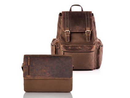 Dárková sada: Pánská objemná taška a velký batoh; hnědá