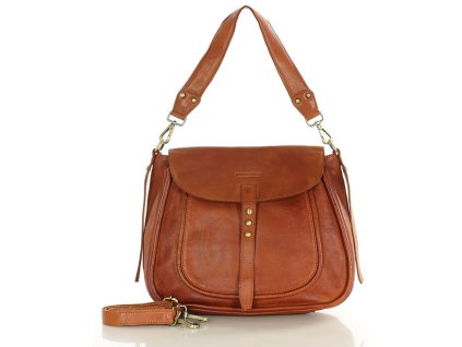 Dámská kožená sedlová taška přes rameno MAZZINI; velbloud