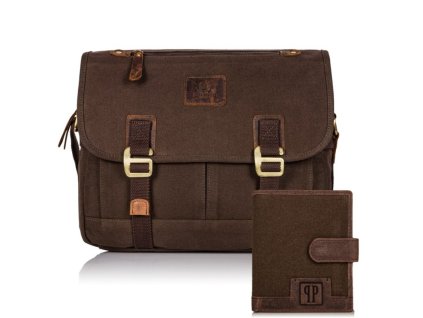 Dárková sada: Vintage pánská kabeka přes rameno a pánská peněženka 3; hnědá