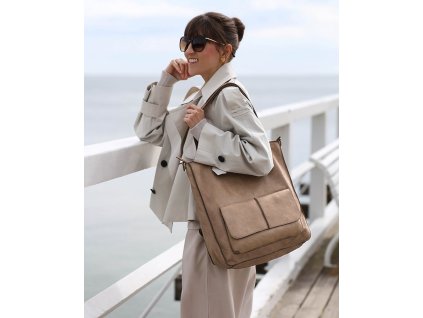 Dámská shopper taška A4 přírodní kůže s kapsami MAZZINI; béžová