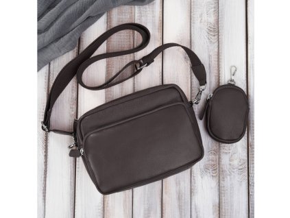 Dámská kožená taška přes rameno s pouzdrem na klíče Peruzzi; hnědá