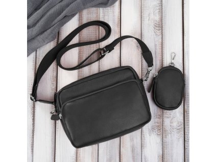 Dámská kožená taška přes rameno s pouzdrem na klíče Peruzzi; černá