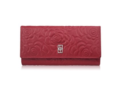 Dámská kožená peněženka Paolo Peruzzi s květinovým reliéfem; červená