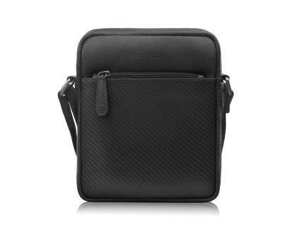 Pánská kožená taška přes rameno s karbonovou ražbou Peruzzi; černá