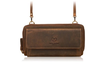 Dámská kožená kabelka přes rameno nebo peněženka Peruzzi; hnědá