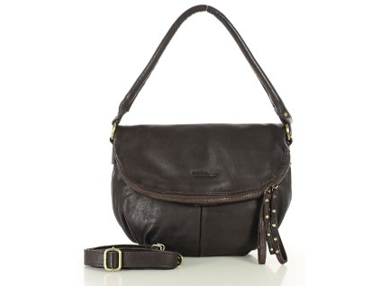 Velká kožená crossbody taška přes rameno MAZZINI; čokoláda