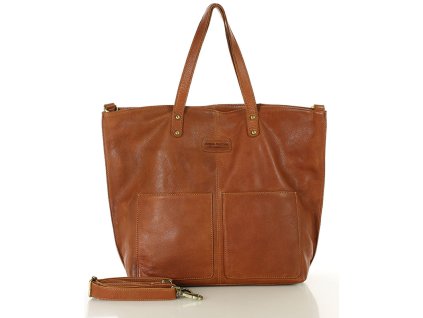 Velká kožená shopper nákupní taška MARCO MAZZINI; velbloud
