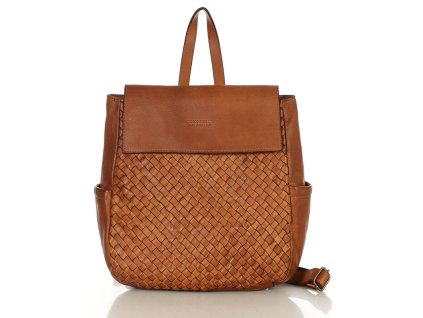 Dámský kožený protkaný batoh s kapsami A4 MAZZINI; velbloud