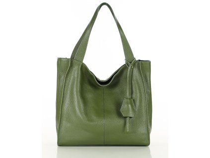 Moderní kožená shopperka Mazzini; khaki zelená