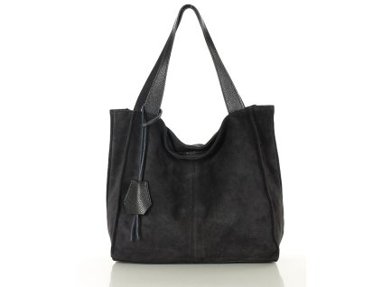 Semišová kožená nákupní taška MAZZINI; černá semiš