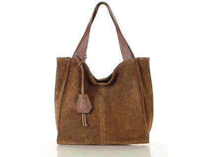 Semišová kožená nákupní taška MAZZINI; hnědá semiš