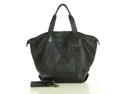 Protkaná nákupní taška z měkké italské kůže Marco Mazzini; černá