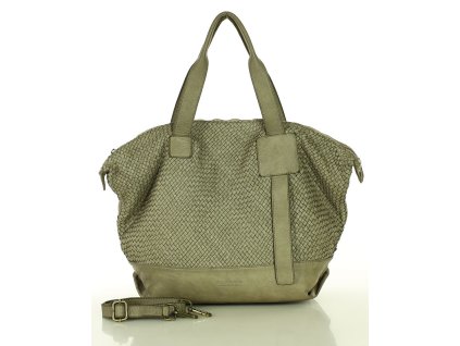 Protkaná nákupní taška z měkké italské kůže Marco Mazzini; béžová