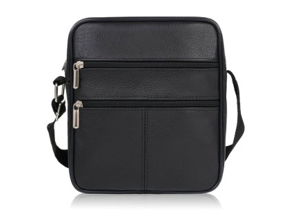 Pánská kožená taška přes rameno, messenger bag; černá SKL