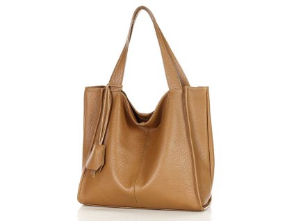 Moderní kožená shopperka Mazzini; světle hnědá