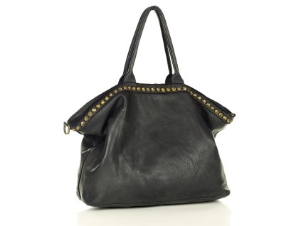 Velká kožená shopper kabelka Marco Mazzini; černá