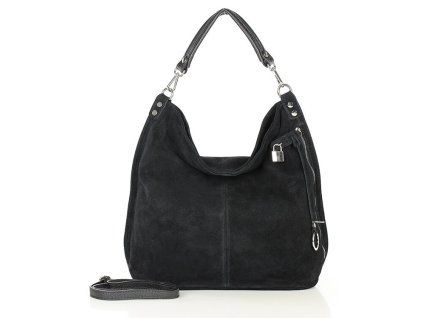 Italská nadčasová stylová kabelka Renella kožená; černý nubuk