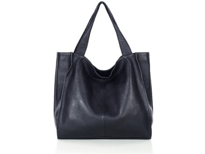 Městská nákupní taška MAZZINI ručně vyrobená z pravé kůže; černá