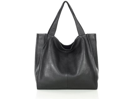 Městská nákupní taška MAZZINI ručně vyrobená z pravé kůže; černá