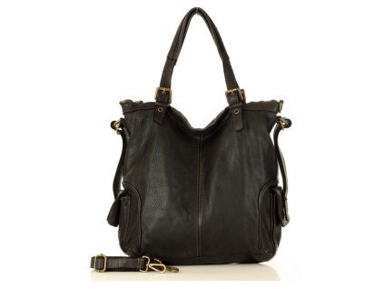 Městská kožená taška s nastavitelnou rukojetí MAZZINI ručně vyráběná; černá