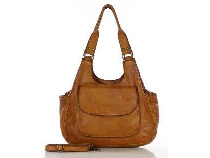 Italská kožená kabelka s kapsou Marco Mazzini; velbloud