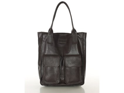 Shopperka s kapsami MAZZINI z pravé kůže; káva