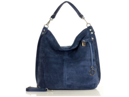 Italská nadčasová stylová kabelka kožená; modrý nubuk
