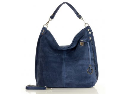 Italská nadčasová stylová kabelka kožená; modrý nubuk