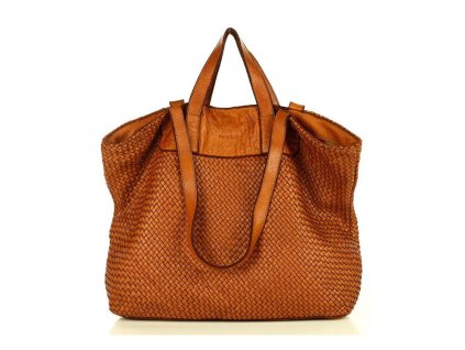Dámská protkaná shopper taška přes rameno MAZZINI; karamel