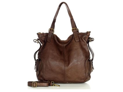 Městská kožená taška s nastavitelnou rukojetí MAZZINI ručně vyráběná; čokoláda