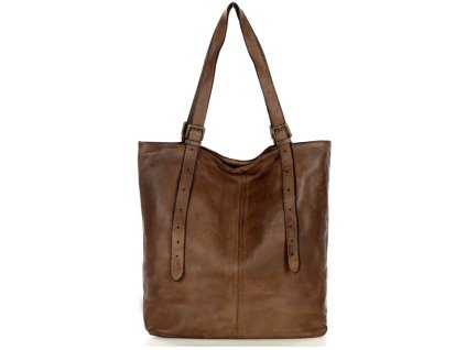 Dámská shopper taška s nastavitelnými uchy z pravé kůže MAZZINI; hnědá