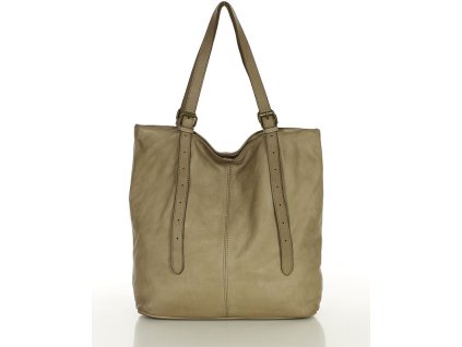 Dámská shopper taška s nastavitelnými uchy z pravé kůže MAZZINI; béžová