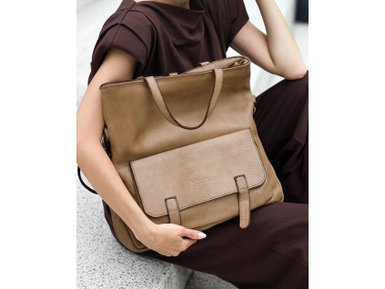 Kožená kabelka i batoh MARCO MAZZINI; béžová