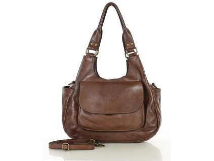 Italská kožená kabelka s kapsou Marco Mazzini; hnědá čokoláda