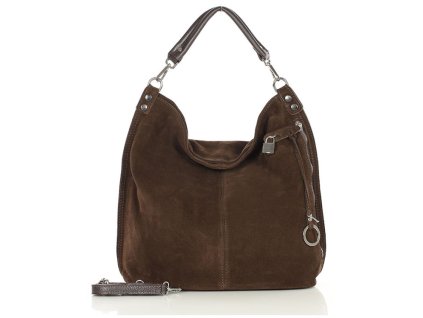 Italská nadčasová stylová XL kabelka kožená; nubuk káva