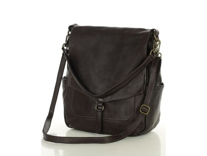 Pohodlná dámská kabelka přes rameno pravá kůže MAZZINI; káva