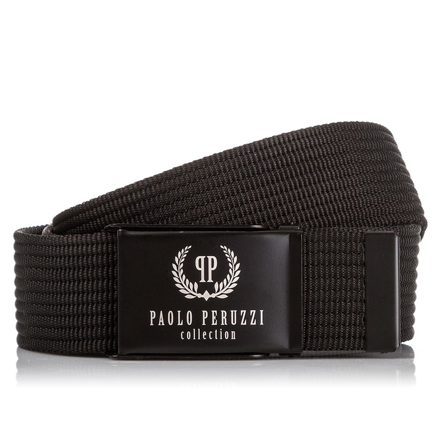 Stylový pánský textilní pásek PAOLO PERUZZI; černá SKL