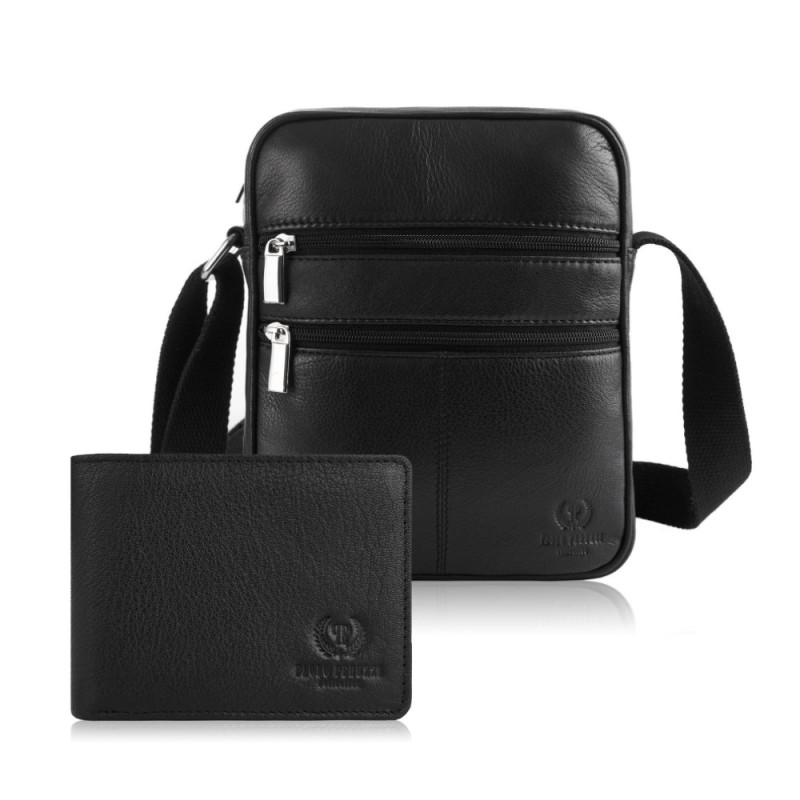 Paolo Peruzzi Dárková sada: Pánská taška přes rameno a peněženka PERUZZI; černá