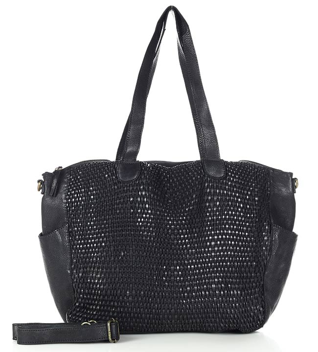 Marco Mazzini handmade Propletená nákupní taška z kůže MARCO MAZZINI; černá