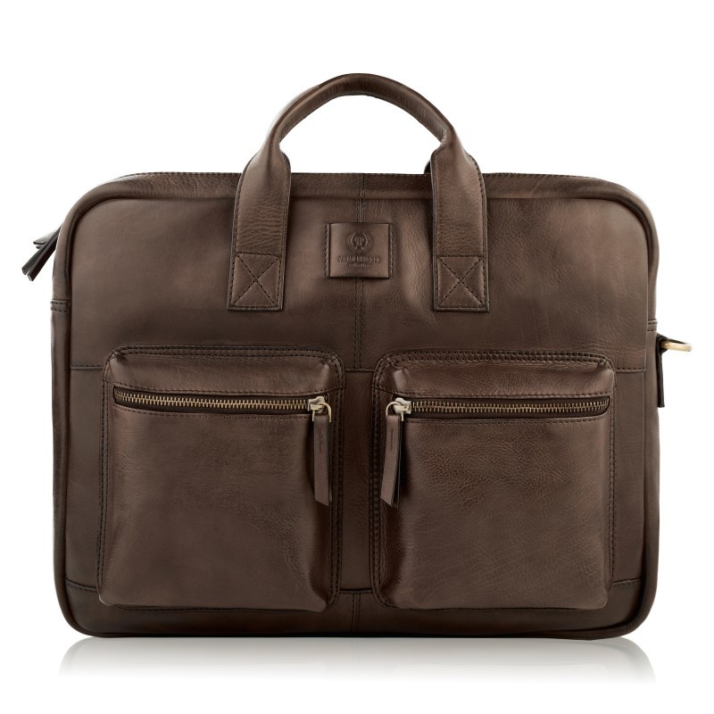 Paolo Peruzzi Kožená taška na notebook s držákem na kufr PERUZZI; hnědá