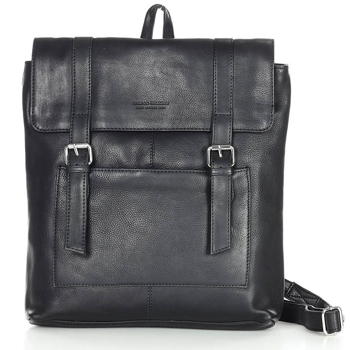 Marco Mazzini handmade Dámský kožený batoh A4 s kapsou MAZZINI; černá