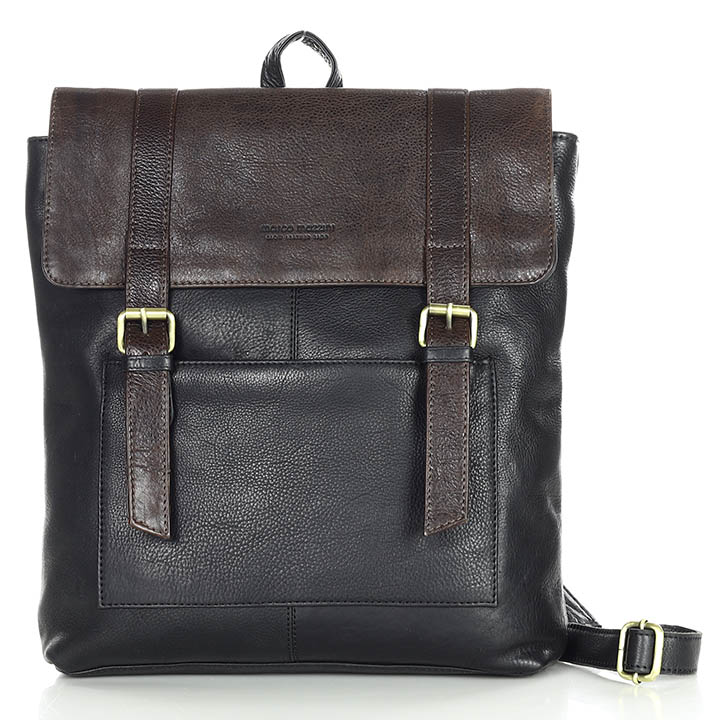 Marco Mazzini handmade Dámský kožený batoh A4 s kapsou MAZZINI; černá a čokoláda