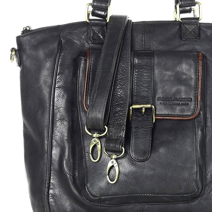 Marco Mazzini Vintage městská kožená shopper taška s kapsou MAZZINI; černá