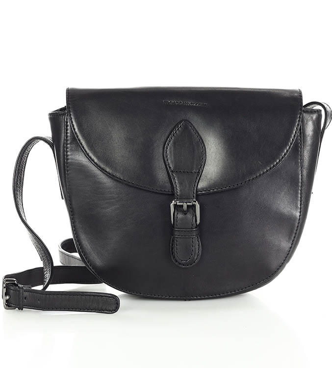 Půlkulatá kožená crossbody kabelka MARCO MAZZINI; černá