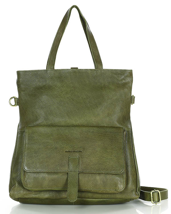 Marco Mazzini handmade Kožená kabelka s funkcí batohu a kapsou MARCO MAZZINI; olivová