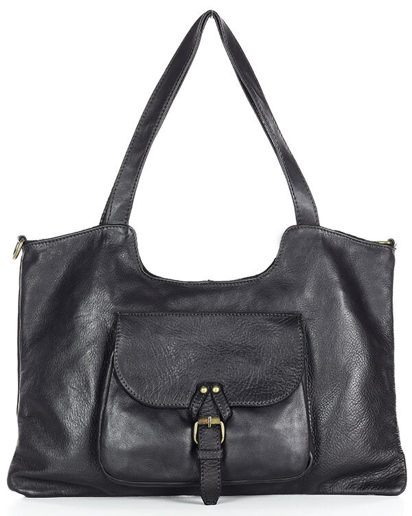 Marco Mazzini handmade Kožená shopper městská taška ve stylu retro MAZZINI; černá