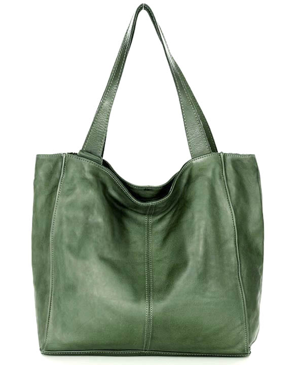 Marco Mazzini handmade Městská nákupní taška MAZZINI ručně vyrobená z pravé kůže; zelená