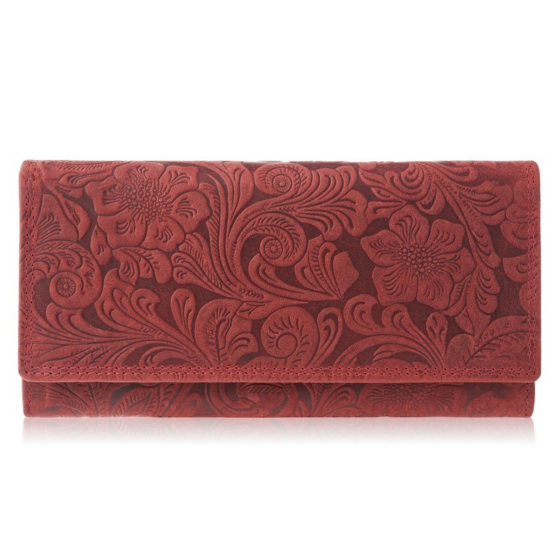 Vintage dámská kožená peněženka s květy PAOLO PERUZZI; červená